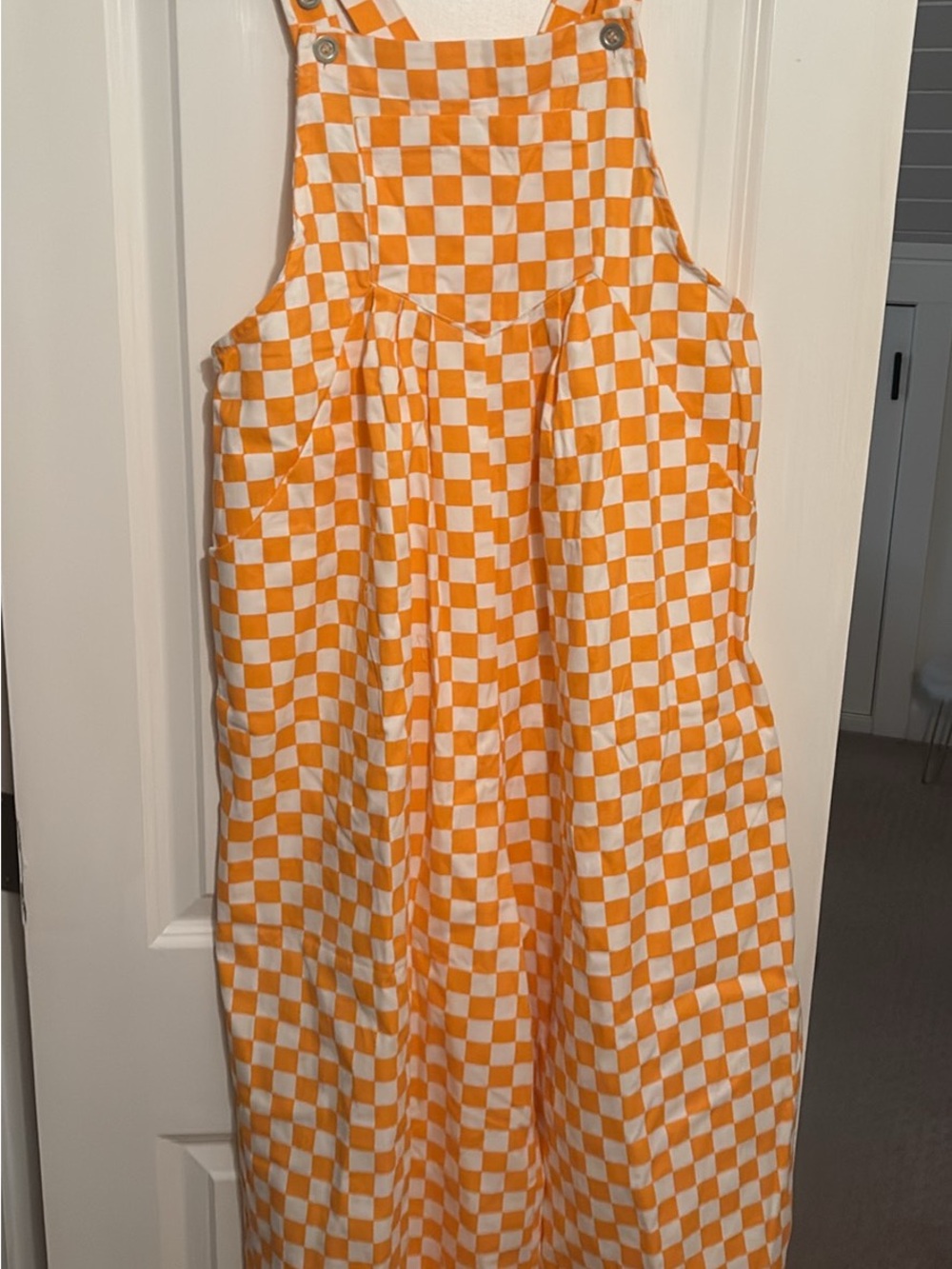 BiBi Orange and White Checkerboard Overalls
